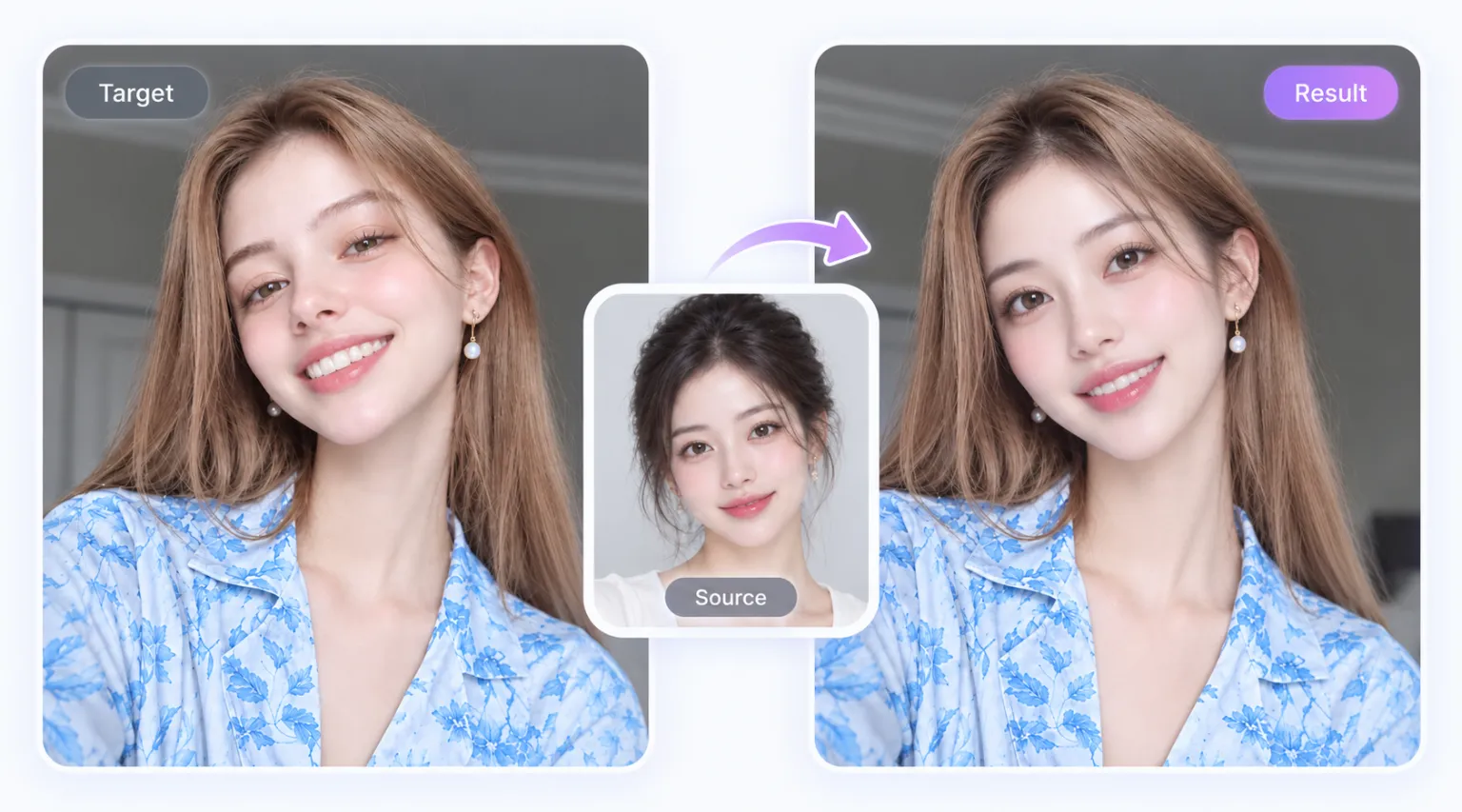Photo face swap example showing a face replaced in a portrait
